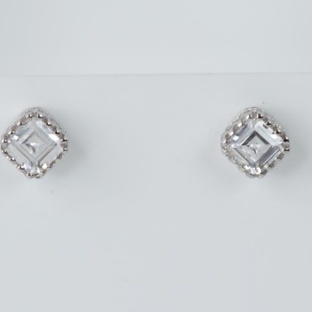 Sterling Silver Square CZ Stud Earrings